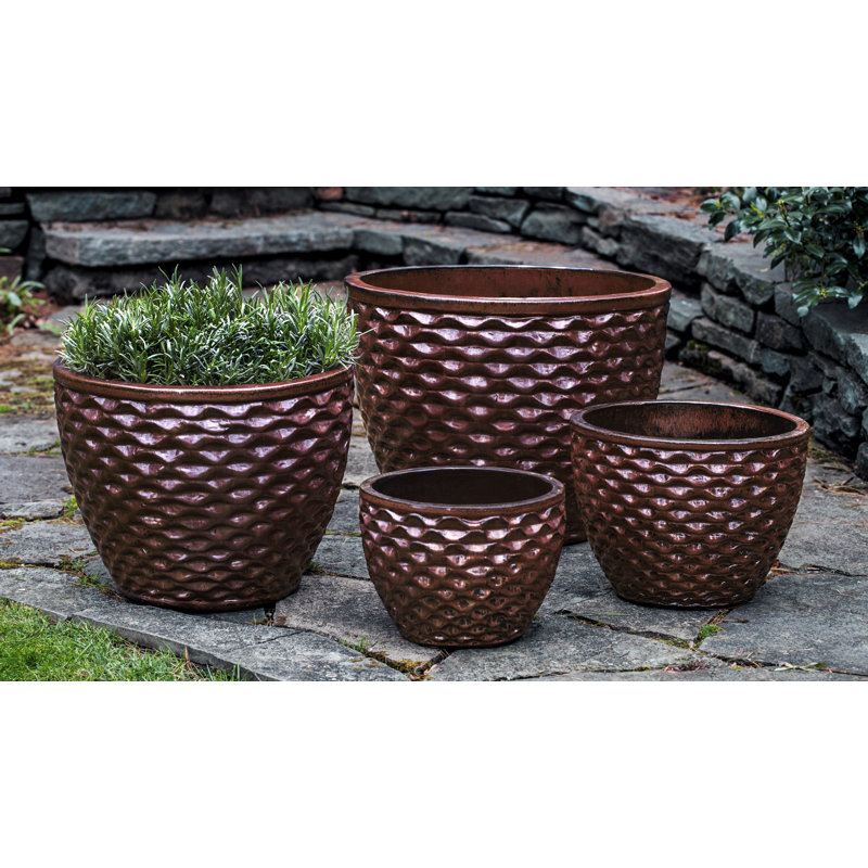 Honeycomb Handcrafted Round Terracotta Planter, 25.25" H x 19" W x 19" D, Aqua