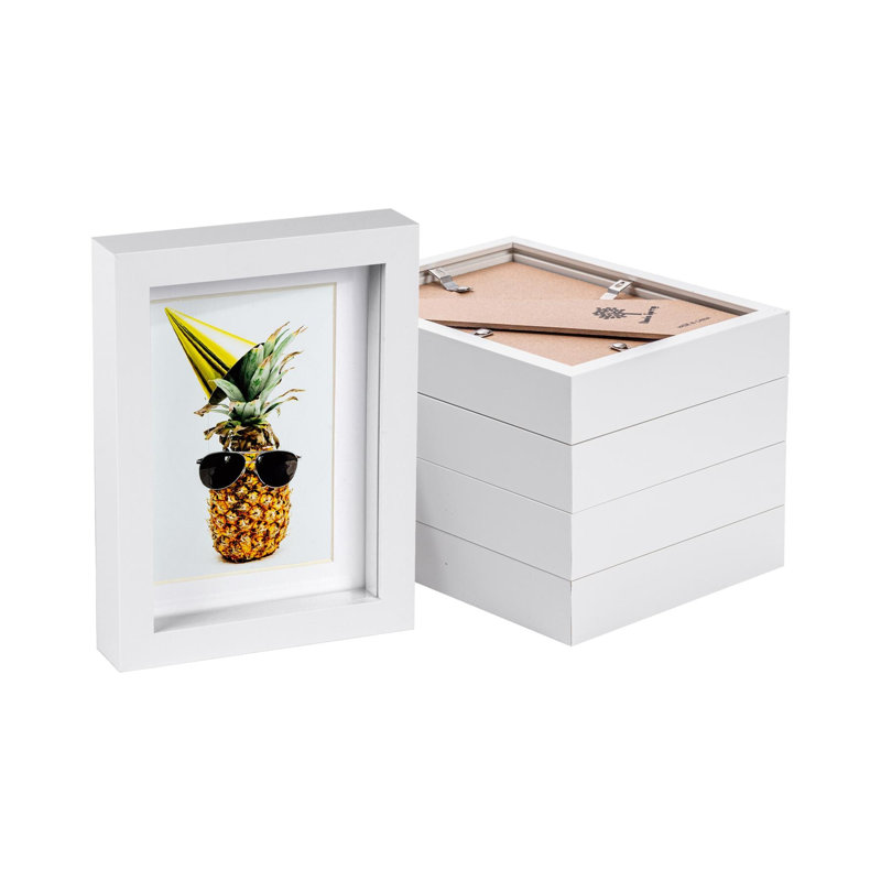 Nicola Spring - 5" x 7" White 3D Box Photo Frames - 4" x 6" Mount - White