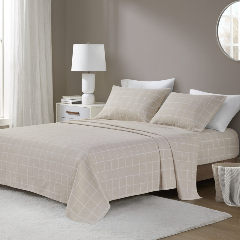 Ensemble de draps 4 pièces très grand en flanelle 100% coton Cozy, Panneau de fenêtre gris