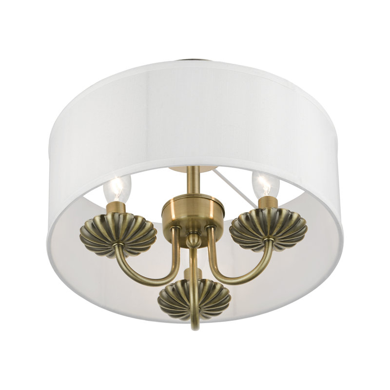 Brookdale Antique Brass 3-Light Semi-Flush Drum Shade Fixture