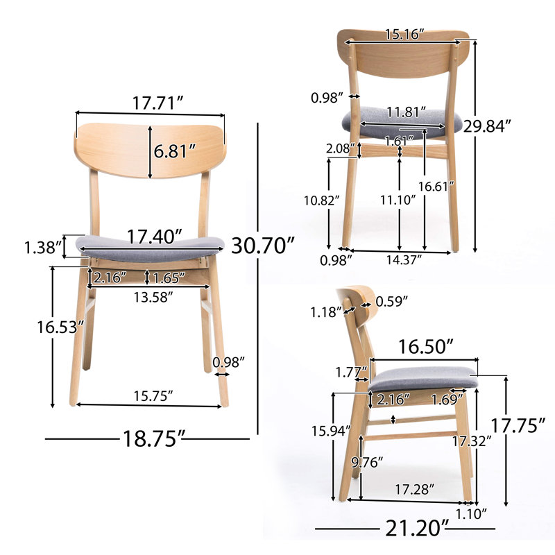 Set of 2 Dark Gray Upholstered Oak Dining Chairs