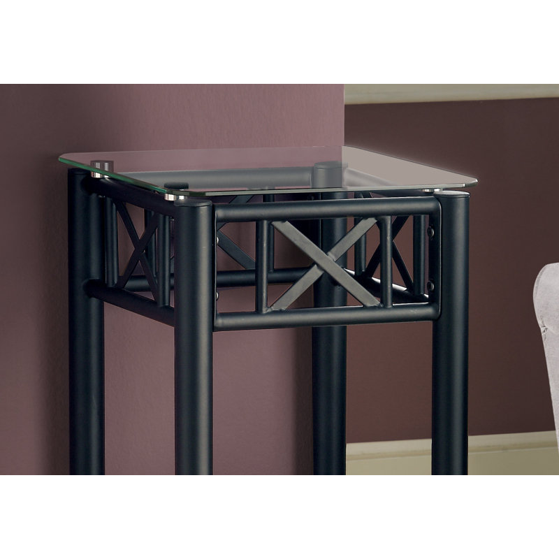 Lanesboro Accent Table, Side, End, Plant Stand, Square, Living Room, Bedroom, Metal, Tempered Glass, Black