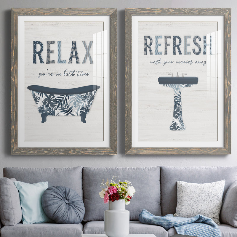 Palm Bath I - ensemble de 2 impressions, H 31,5 po x l 47 po x P 1,5 po, Cadre en papier gris