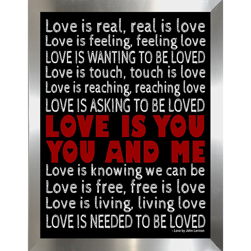 « love », art textuel encadré, H 37,5 po x l 25,5 po x P 1 po