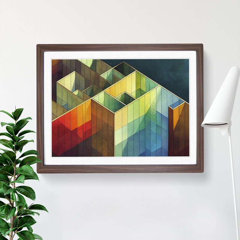 Watercolour Architecture Abstract - Framed Print, Walnut Framed, 34cm H x 46cm W x 2cm D
