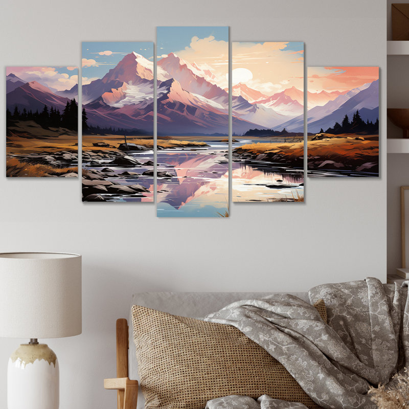 «Landscape Vangogh Mountain Serenity II - Landscape», reproduction d'art sur toile - 5 panneaux