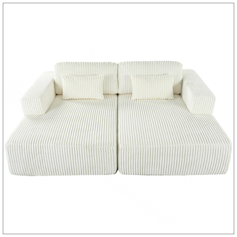 Canapé-lit double en Corduroy avec 2 coussins, parfait pour les salons, les appartements et les bureaux, Blanc