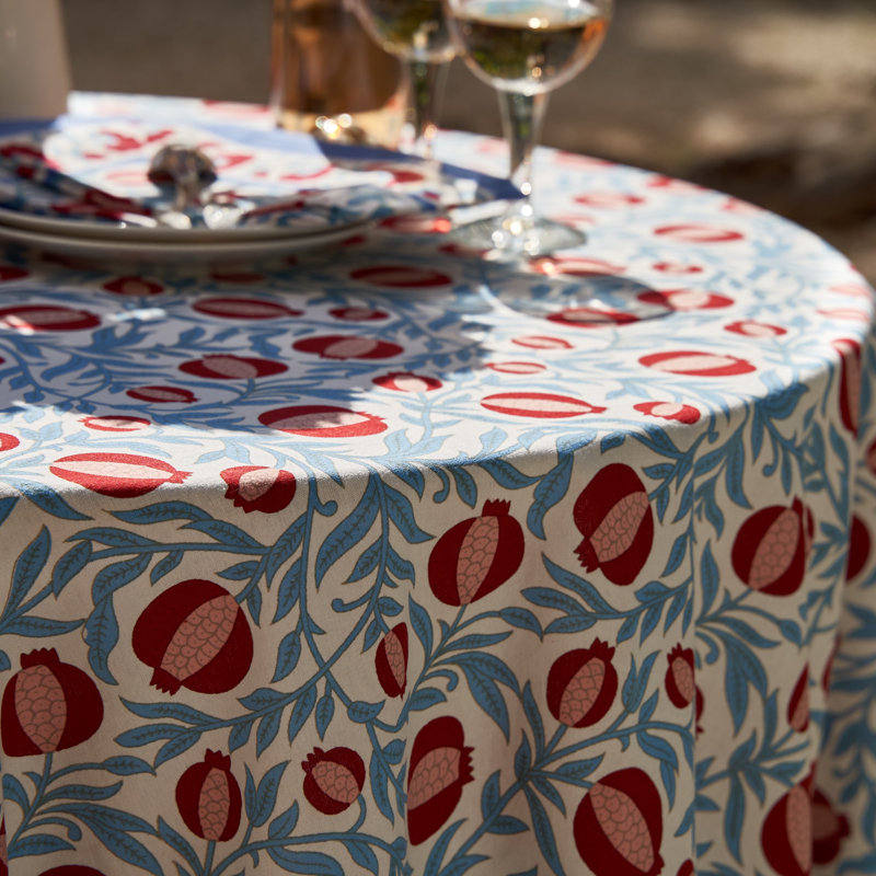 Handmade Red and Blue Floral Square Linen Tablecloth