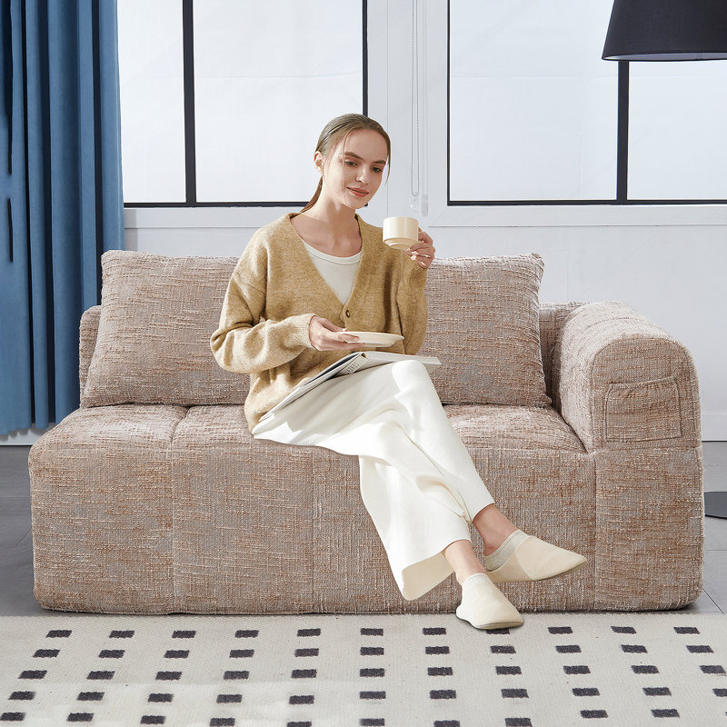 Comfortable Chenille Loveseat Sofa For Relaxation And Style In Any Room, Khaki