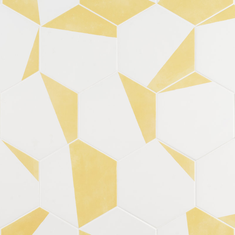 Carreau de porcelaine hexagonale 8 po GeoHex Burst, Jaune