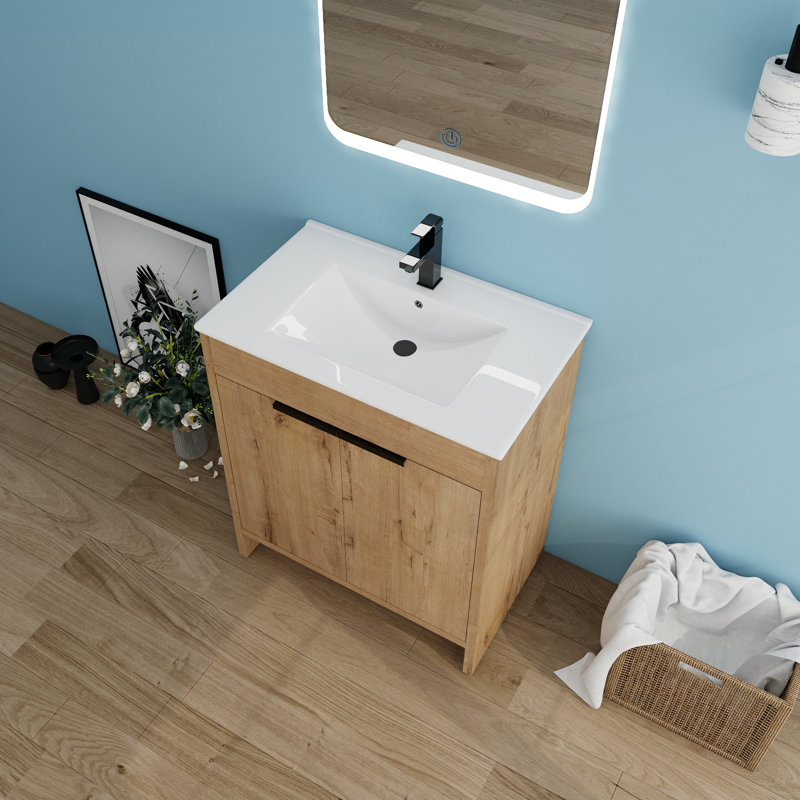 Diandrea 30'' Single Bathroom Vanity with Ceramic Top, White, 30''