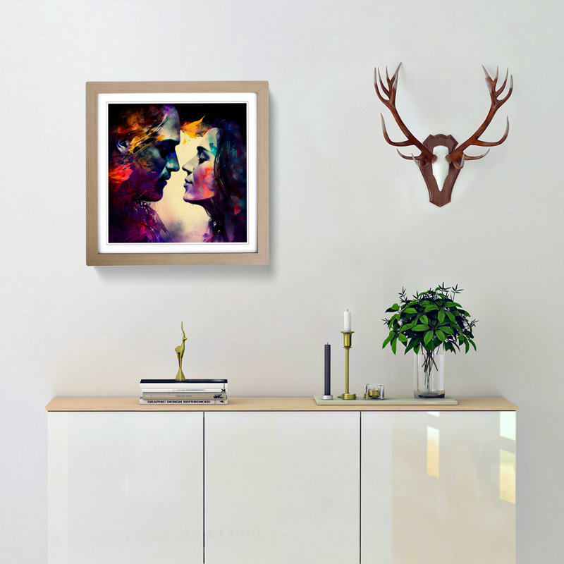 Lovers Digital Art - Single Picture Frame Print on Wood, Oak