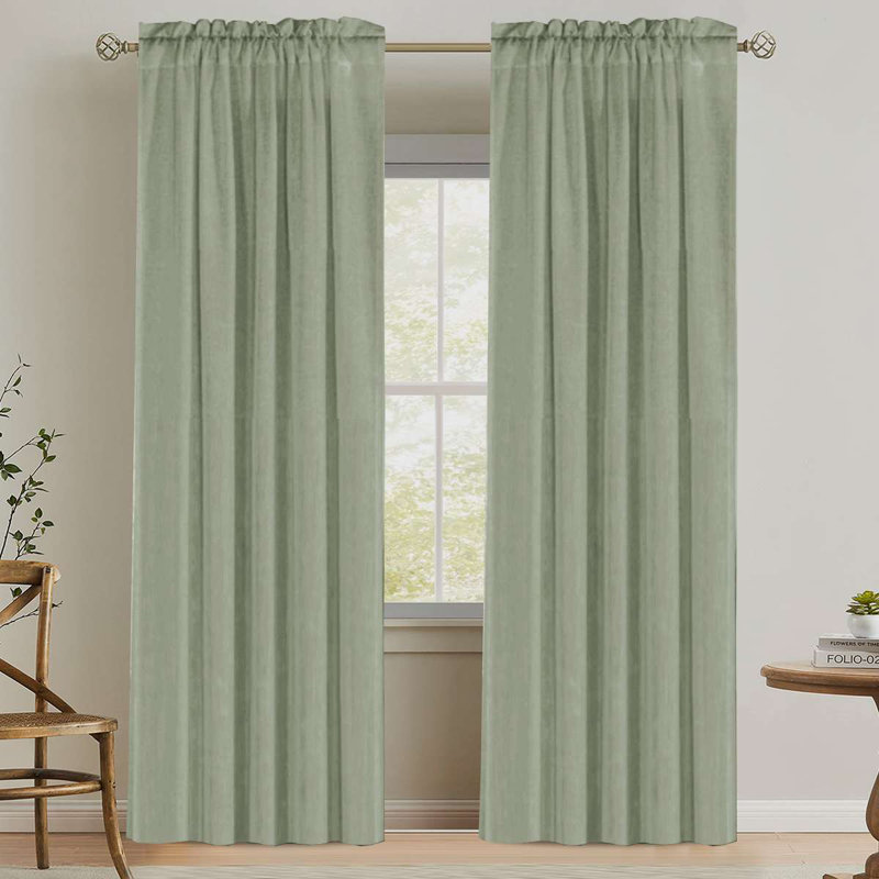 Linen Rod Pocket Curtains for Living Room 2 Panel Pocket Drape Semi Sheer Neutral Country Rustic Farmhouse Boho Curtain Bedroom Light Filtering