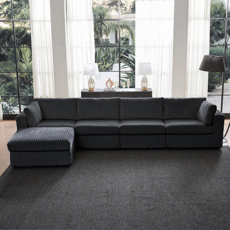 Canapé modulaire en L 145,7 po, Velours côtelé gris foncé