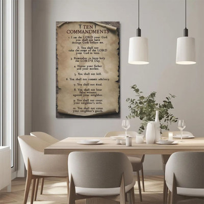 Framed Canvas Wall Art - Ten Commandments, Religious Scripture, Vintage Parchment - 24" x 36" for Home & Church Decor