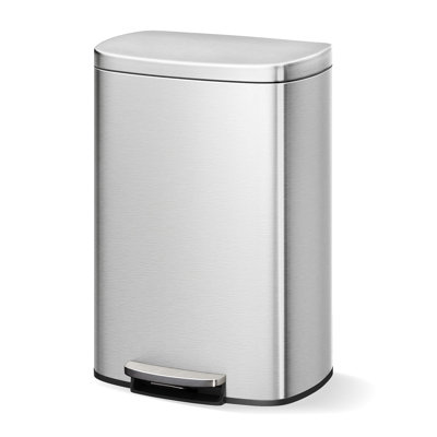 13-Gallon Stainless Steel Step Trash Can with Soft-Close Lid & Removable Inner Bucket – Rustproof Kitchen Garbage Bin with Rear Handle