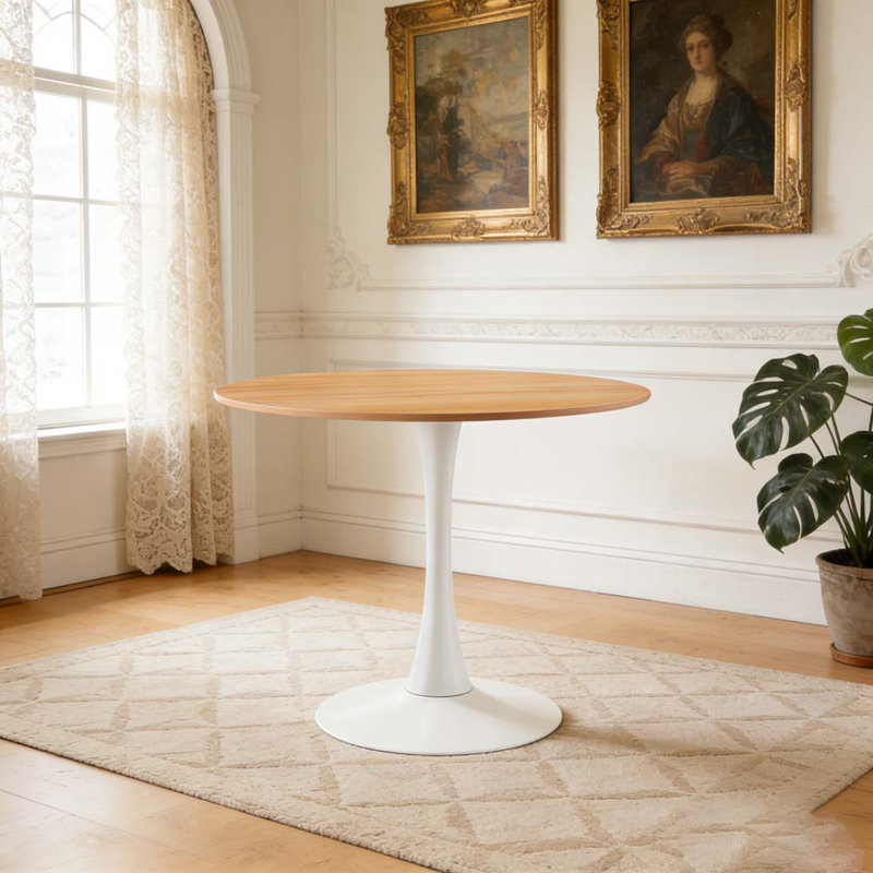 Table de salle à manger 31,5 "pour 2 à 4 personnes, Chêne / Blanc, H 28,74 po x L 31,5 po x l 31,5 po