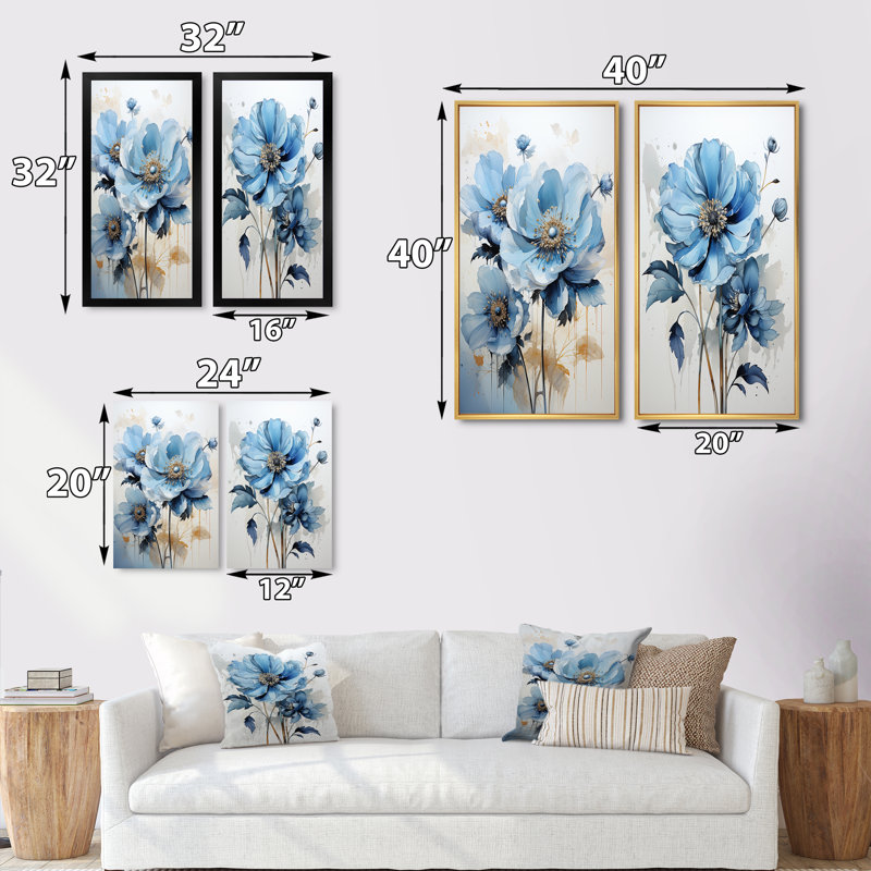 Fleur de marguerite bleue minimalisme "Fleur de marguerite bleue minimalisme" 2 - pièces sur, Toile tendue, H 20 po x l 24 po