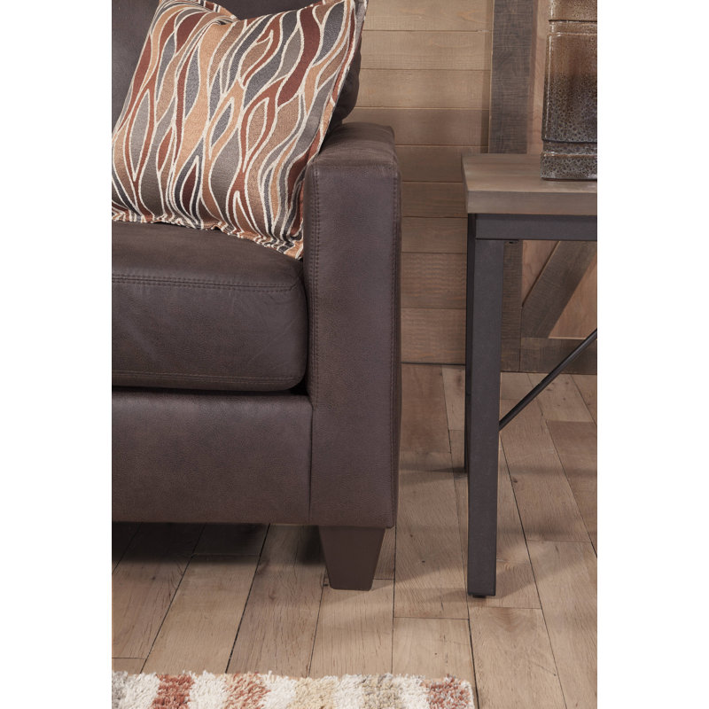 Brown Faux Leather Track Arm Loveseat with Removable Cushions