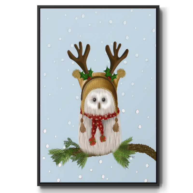 " Christmas Fluffy Owl And Antlers ", Black, 25" H x 17" W x 1.5" D