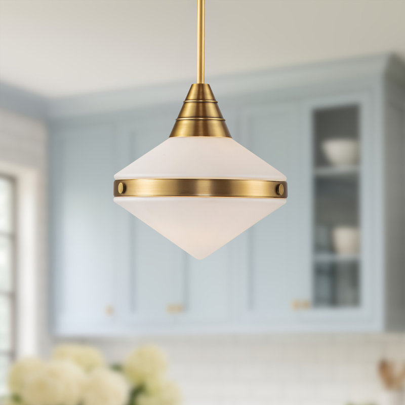 1 - Light Pendant, Matte Opal, Vintage Brass