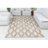 Tapis tissé à plat à la main à motif de losanges en ivoire et brun à motif géométrique Lux par Tufty Home
