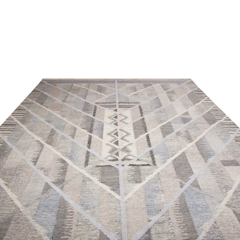 Rug & Kilim’S Scandinavian Inspired Geometric Beige Gray And Blue Wool Rug, Rectangle 5' x 7'