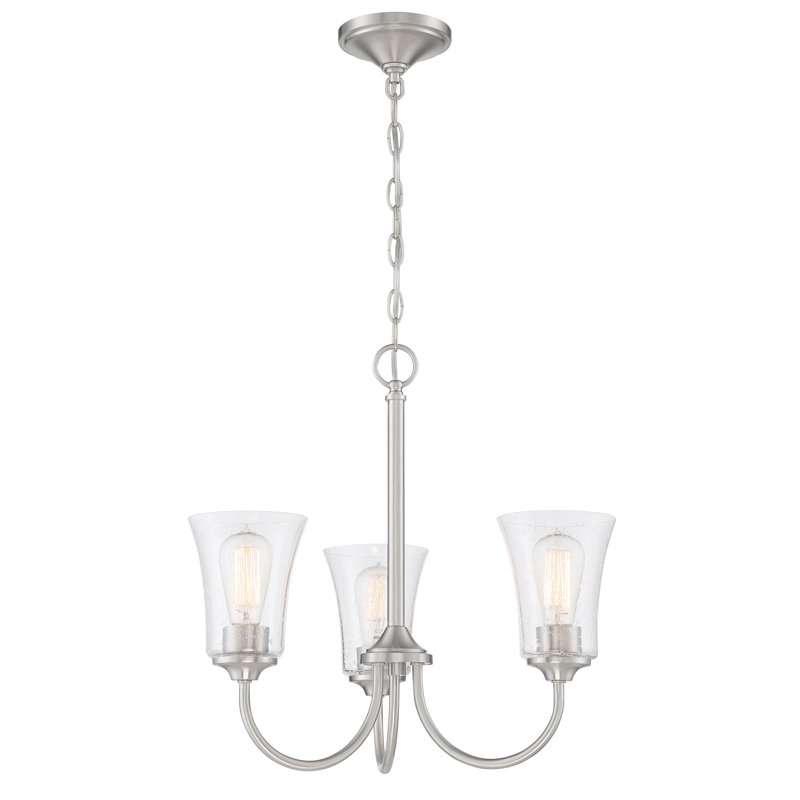 Lustre traditionnelle à 3 lumières statement Whittington, Martelée transparente, Nickel poli brossé