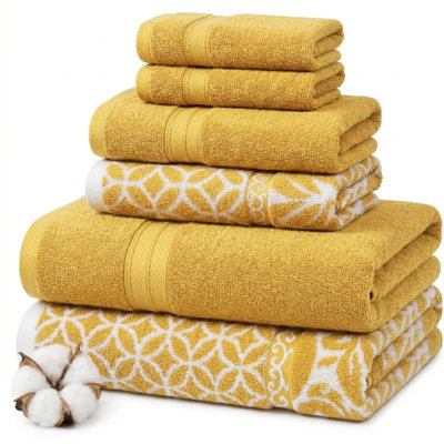 Ensemble de serviettes en jacquard réversible en filigrane de 6 fils filigrané Modern fils - 100% coton, séchage rapide et bain absorbant, débarbouillettes