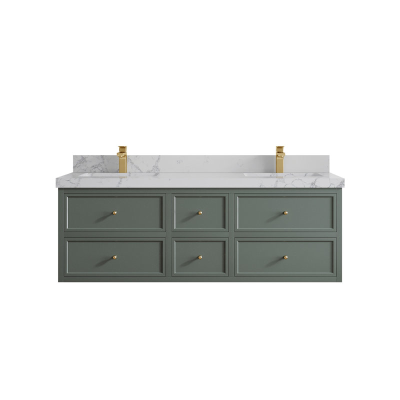 Meuble-lavabo double flottant 60 po avec dessus en quartz Roswell