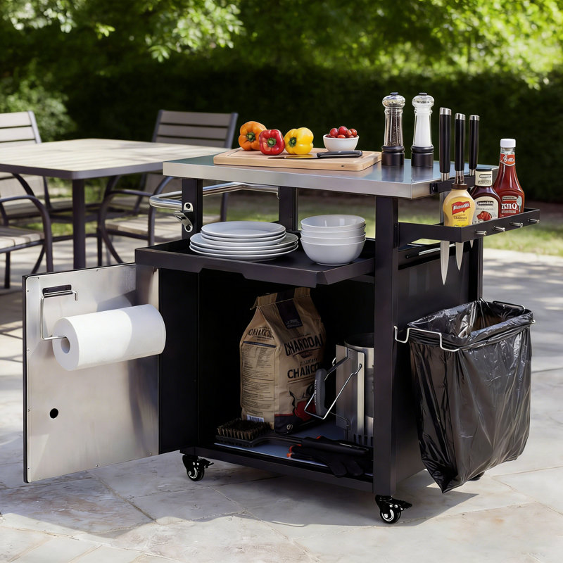 39.5" Outdoor Kitchen Island With Stainless Steel Top & Storage Cabinet (Waterproof Cover Included)