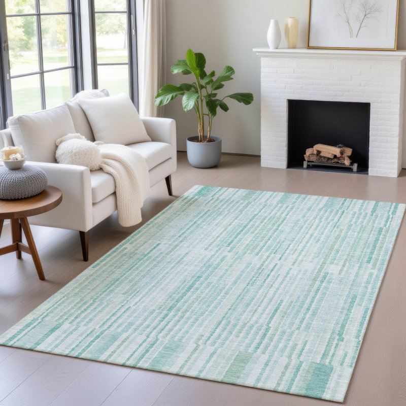 Tapis turquoise intérieur / extérieur lavable à la machine, Rectangle 2 pi 6 po x 3 pi 10 po