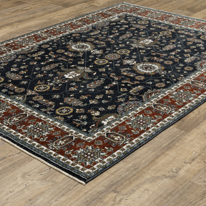 Tapis oriental en polyester tissé à la machine Sonaya, Rectangle 5 pi 3 po x 7 pi 9 po
