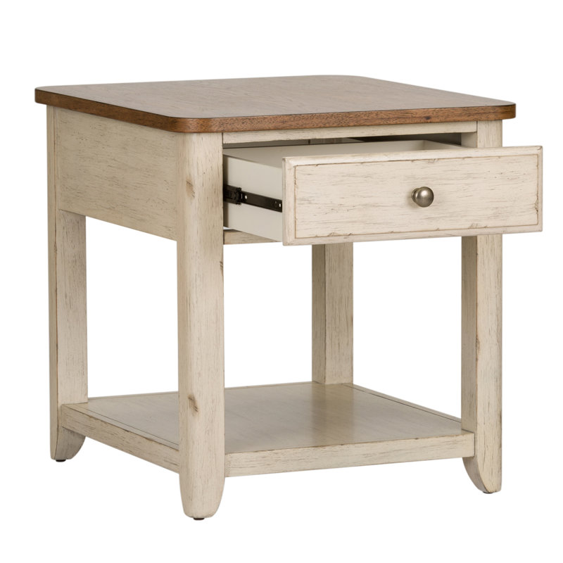Harlowe End Table w/ 1 Drawer, Shelf, & Basket