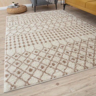 Moroccan Shaggy Collection Rugs Tangier Design in Ivory/Beige