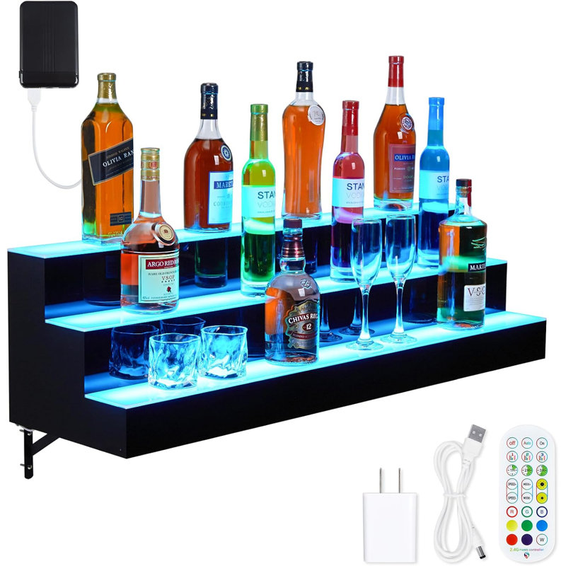 LED Liquor Bottle Display Shelf, Bottle Display Shelf Bar Shelves with Remote & App Control, 16 Colours, 4 Music Modes