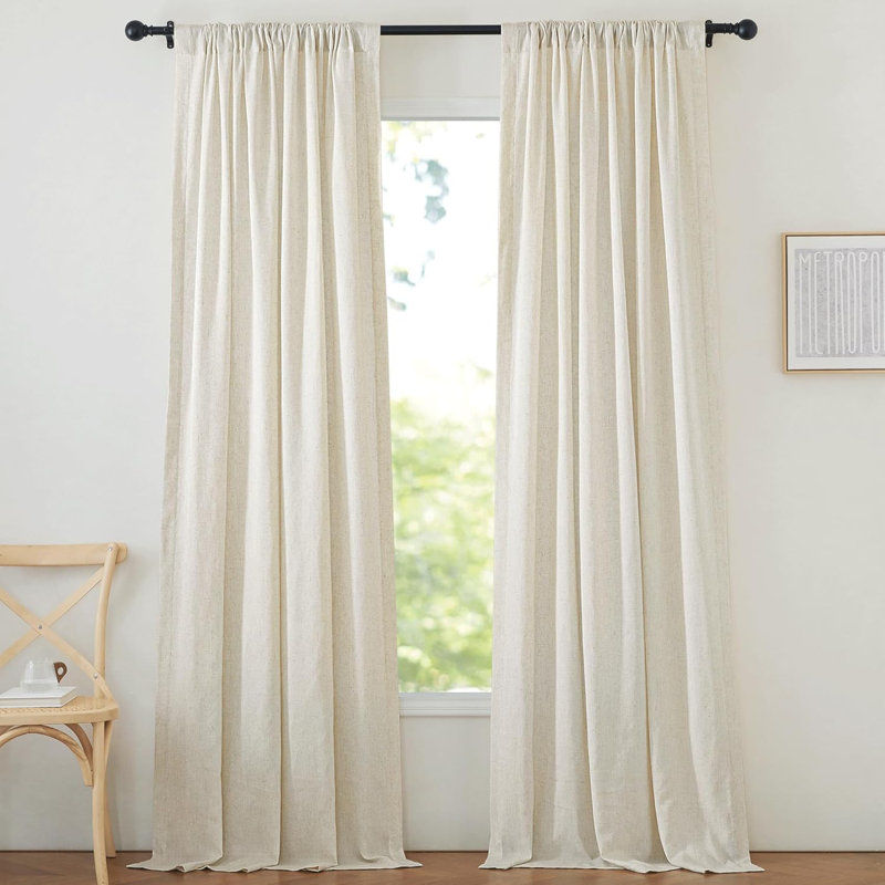 Natural Thick Linen Curtains for Bedroom, Pinch Pleated/Rod Pocket/Back Tab Privacy Added Window Treatments with Light Filtering for Living Room, 2 Panels