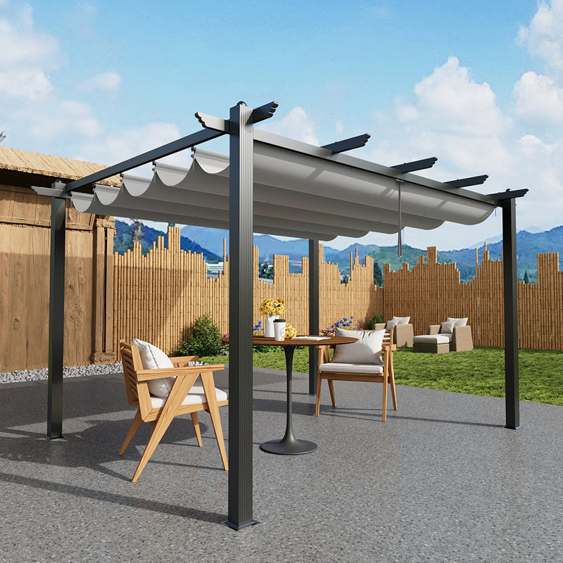 10x20ft Aluminium Pergola with Retractable Roof, 228cm H x 300cm W x 400cm D, Black