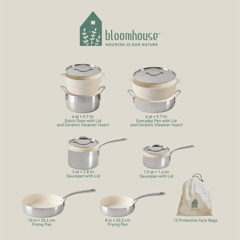 12 - Piece Non-Stick Stainless Steel (18/8) Cookware Set
