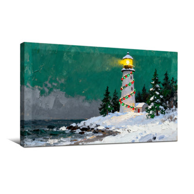Christmas Lighthouse Christmas Lights Snowy Winter Scene