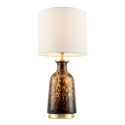 Modern Amber Snowflake Speckle Glass Table Lamp With Shade By