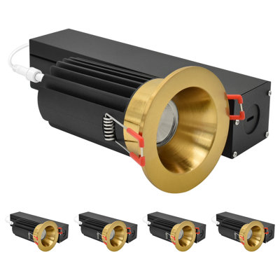 Luxrite 2 Inch LED Regressed Canless Light with Round Brass Interchangeable Trim, 5CCT, CRI90, Dimmable, 14/20W, 38° Beam, 1200/1700LM 120-277V 4 Pack