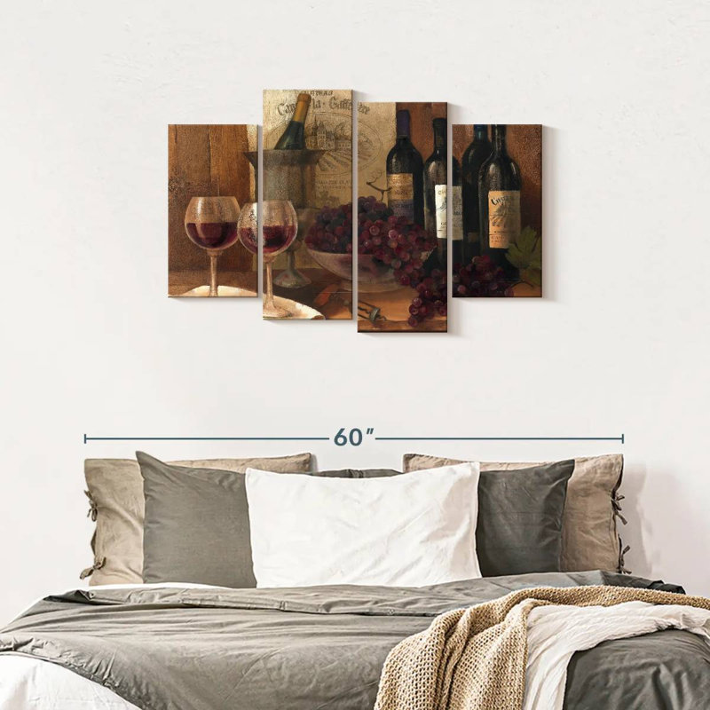 Vin rouge rétro 4 pièces, H 43 po x l 27 po x P 1,25 po