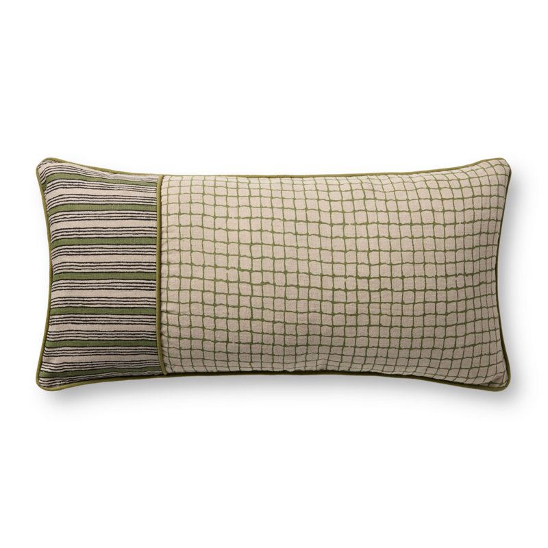 Loloi Accent Pillow, Rectangle 12"H x 27"W, Green Geometric