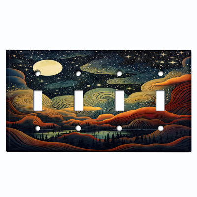 Couvercle de plaque d'interrupteur en métal; Bascule à 4 bandes US standard - art du lac de pleine lune