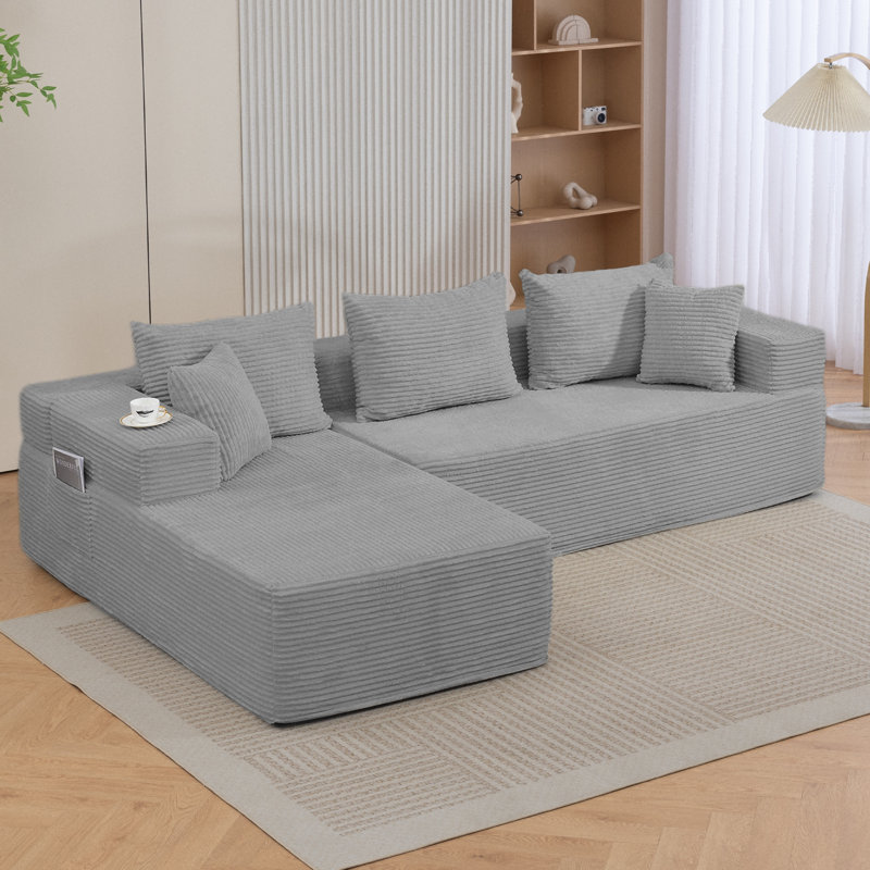 Boneless Modular Sectional Sofa with L-Shape Chaise, Corduroy Boneless Couches for Living Room, No Assembly,, Gray