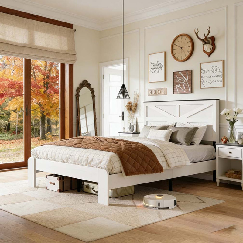 Tête de lit, base de lit plateforme en bois, Lit double