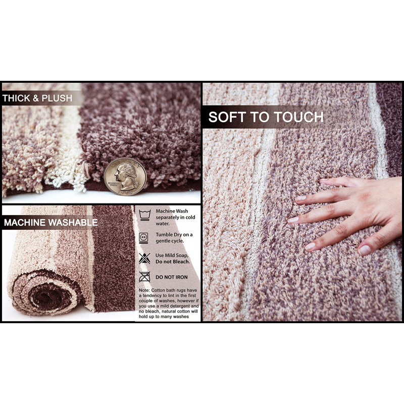 Cervantes 100% Cotton Non-Slip Bath Rug, Brown/Beige, Large