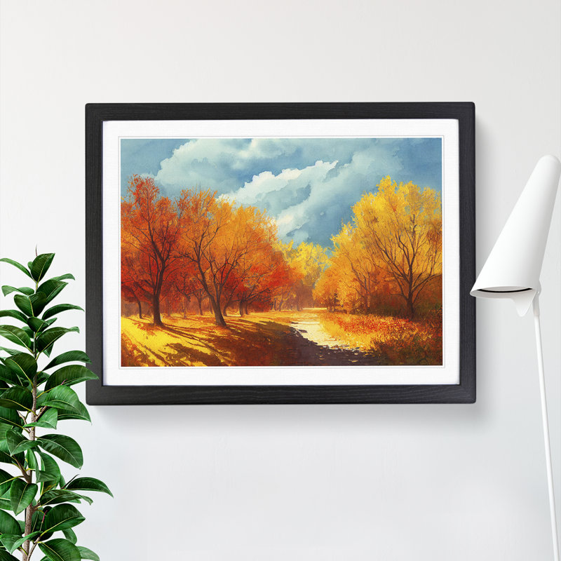 Watercolour Autumn Forest Vol.5 1 Piece Single Picture Frame Painting, 25cm H x 34cm W x 2cm D, Black Framed