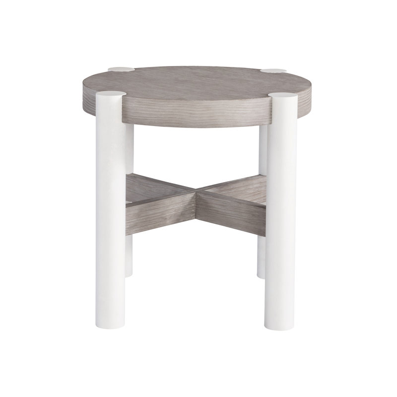 Beige Round Wood Contemporary Side Table